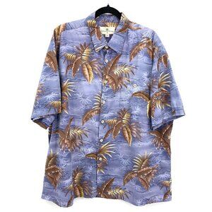 ISLAND SHORES Purple Brown Palm Tree Hawaiian Print Button Up Shirt Size XXL
